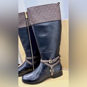 Michael Kors tall riding leather boots. Black and brown. New in box. Size 11.